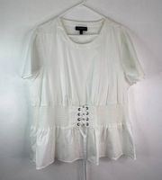 Lane Bryant Short Sleeve Smock Corset Peplum Top White Womens Size 2X 22 NWOT