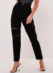 NWT Missguided Black Slim Straight high waist distressed jeans size US 4S