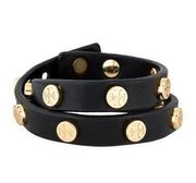 Black And Gold Leather Wrap Bracelet