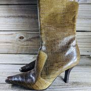 New York Women’s Ombre Brown Leather Alligator Print Boots 8 1/2