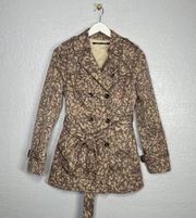 Daughters of the Liberation Size 8 Tan Brown Animal Print Trench Coat Belted