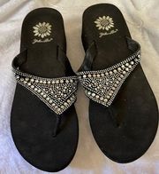 Yellow Box Foam Wedge Sandals Size 8 Rhinestone design