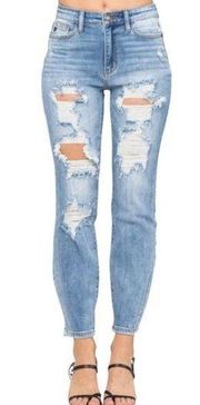 Judy Blue High Rise Destroyed Denim Boyfriend Fit Jeans Distressed Women Size 28