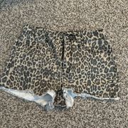 high rise leopard print jean shorts