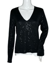 Magaschoni Sweater Women Medium Black Allover Sequin Party Cocktail Holiday