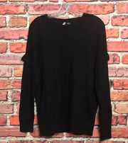 Black Ruffled  Crew Neck Knit Sweater