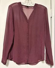 Ann Taylor maroon sheer button up blouse size 10