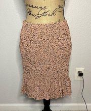 Bishop + Young size S smocked tan animal print dot ruffle knee length skirt