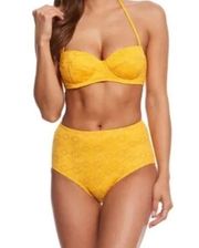 Kate Spade High Waisted Yellow Eyelet Two Piece Swimsuit Set