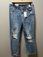 Judy Blue Straight Fit high waisted women’s distressed jeans size 13 / 31