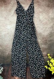 Kaileigh Rochelle Knit Jumpsuit - Black with Orange Floral - size Large Petite