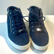 Ralph Lauren Navy Blue 100% leather upper High Top Sneakers 9.5