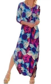 NWT Soft Surroundings Serena Maxi Dress Blue Multi colored Medium