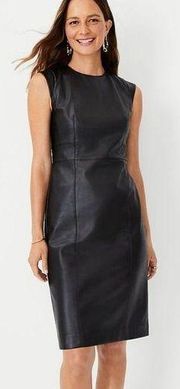 Ann Taylor Faux Leather Cap Sleeve Sheath Dress Knee Length Black Women's 6 NEW