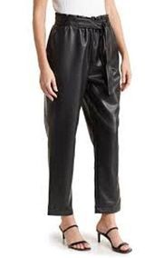 Avec Les Filles Black Faux Leather Belted Paper Bag Pants Women's SMALL