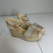 Schutz Metallic Striped Espadrille Wedge Size 39