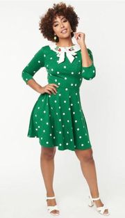 Green/White Polka Dot Strawberry Collared Fit & Flare Dress SM