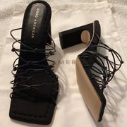 Good American Neoprene Caged Mule Women's 6  Black Sandals Heels
