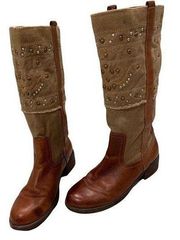 Paris Blues Pull On Leather/Canvas Studded Boots