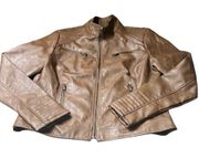 Maralyn & Me Brown Full Zip High Neck Faux Leather Moto Jacket Large juniors