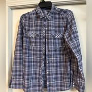 Eddie Bauer women's plaid button down long sleeve shirt. Purple & black. Medium