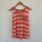 Rue 21  White Coral Striped Tie Dye Lace Tank Top Size M