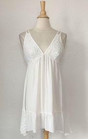 Solid White Boho Crochet V-Neck Nightgown