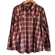 Vintage Women's Western Pearl Snap Plaid Button Up Long Sleeve XXL Red