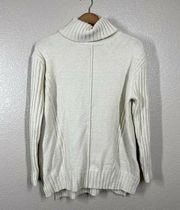 All In Favor Small Ribbed Turtleneck Sweater Off White Metallic NEW