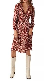 - Kodile Midi Dress Wrap Dress Career Wedding Guest Boho Classic Print