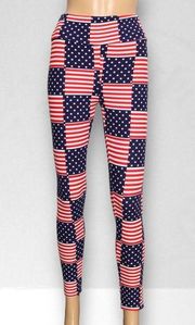 Lularoe American Flag Patriotic Red White Blue Leggings Fourth of July One Size