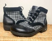 Alegria Kylie Night Boots Black and Gray Plaid Panel Lace Up Boots Size 37