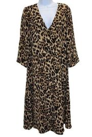 Slate & Willow Women's Animal Print Button Front V Neck Midi Dress Size Large