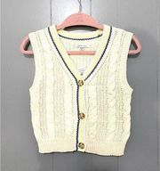 NEW  Cream Cable Knit Button-front V-neck Preppy Vest XS