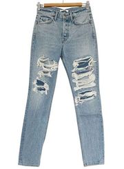 Grlfrnd Jeans Womens 25 Blue Karolina High Rise Distressed Button Fly NWT