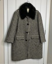 Kate Spade wool faux fur houndstooth dashing beauty coat size 14 quiet luxury