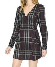 NWT Sanctuary Upbeat Plaid Faux Wrap Dress Dark Academia Brown Size 4