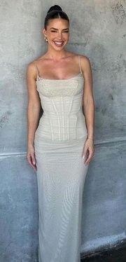 HOUSE OF CB 'Nalini' Sand Maxi Dress corset cream NWOT size XS