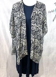 Truth NYC navy and white wrap top kimono with navy midi dress size large