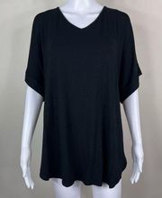 Zenana Black V-Neck Cuff Short Sleeve Tunic