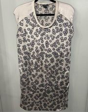 Club Monaco Dress Grey Silver Black Silk Spotted Pattern Shift Dress Size Small