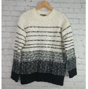 Ombre Chunky Sweater XS Womens Oversized Textured Italian Wool Black Cream