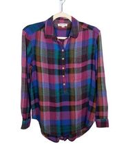 Beach Lunch Lounge Womens Purple‎ Plaid Button-Down Top Size M