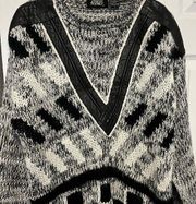 Street scenes Vintage 80s Gray/White/Black Crewneck Sweater with Leather small