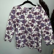 Talbots PL Large Petite Purple/White Paisley Print Blouse 3/4 Balloon Sleeve