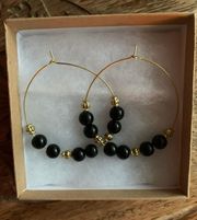 Black And Gold Beaded Hoops 