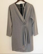 NY Collection Gray Sparkle Chevron Wrap Drape Front Business Casual Dress Sz M