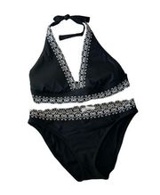 Becca Black White Scallop Edge Bikini Medium D Cup