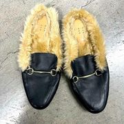New day 8.5 black slip on fur loafers