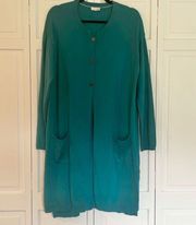 J. Jill teal wool blend long long button cardigan size large